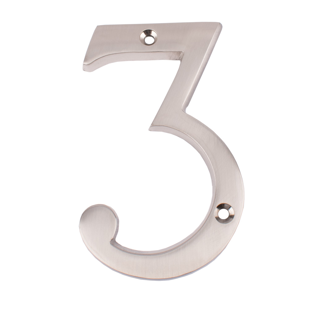 Dart Number 3 Door Numeral - Satin Nickel